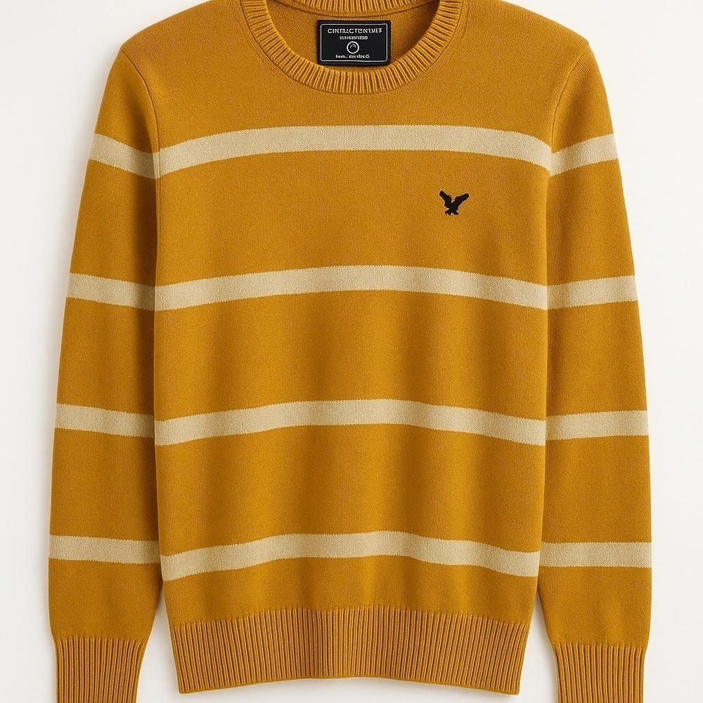 American Eagle Sweater Mustard Yellow White Striped Athletic Fit Size XS